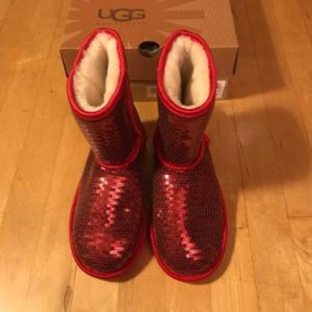 Ugg Kids Classic Short Sparkle Red (Authentic)sz3